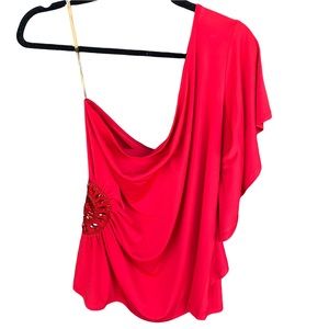Lane Bryant One Shoulder Red Plus Size Gathered Jeweled Side Blouse Size 14/16